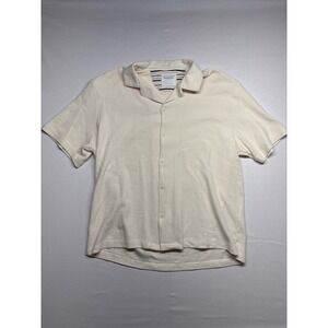 DENIM & FLOWER RICKY SINGH Cream Textured Short Sleeve Camp Shirt Mens XL